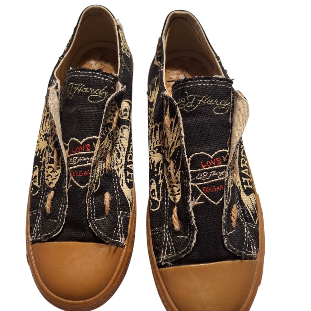 Ed Hardy Black and Tan Slip-On Sneakers